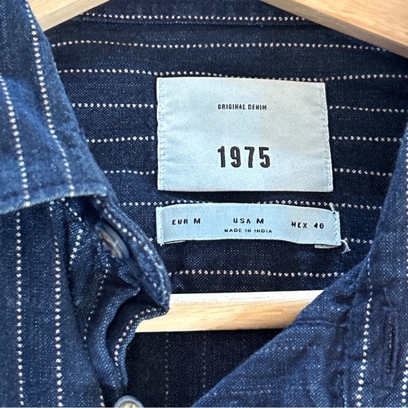 Zara 1975 Collection Mens Blue Striped Button Up Shirt Size Medium - Picture 5 of 5